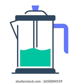 Ícone de imprensa francês. café, cerveja, êmbolo, manual, vidro, cafeína, Vetor Icon Illustration