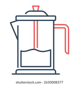 Ícone de imprensa francês. café, cerveja, êmbolo, manual, vidro, cafeína, Vetor Icon Illustration