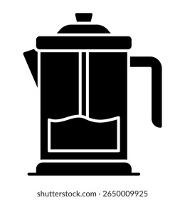 Ícone de imprensa francês. café, cerveja, êmbolo, manual, vidro, cafeína, Vetor Icon Illustration
