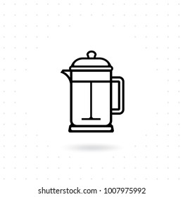 French press icon. Coffee brewing method. French press for coffee or tea. French press pot outline icon. Coffee icon in flat style. Vector illustration