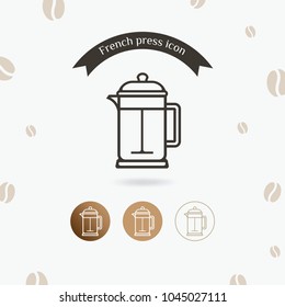 French press icon. Coffee brewing method, French press for coffee or tea