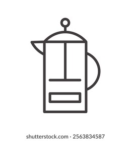 French Press Icon Depicting a Coffee Maker in Black and White