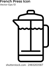 French Press Icon in Line Style. French Press Line Illustration.