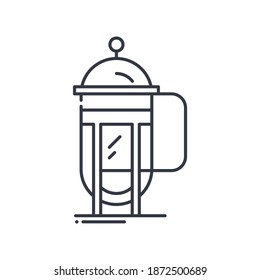 French press icon, linear isolated illustration, thin line vector, web design sign, outline concept symbol with editable stroke on white background.