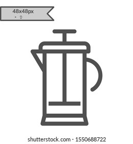 French press icon. Linear style icon. flat design element. Editable stroke. 48x48 Pixel Perfect.