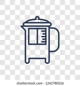 French press icon. Trendy linear French press logo concept on transparent background from kitchen collection