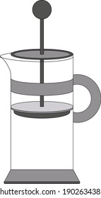 French press isolated object on white background. Brew cafe and teapot.