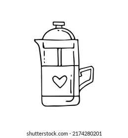 French press kettle black and white isolated on white background