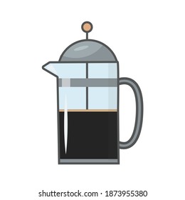 French press kettle. Filled coffee pot outline icon, linear colorful pictogram isolated on white. Alternative brewing method. Symbol, logo illustration. Vector illustration. 