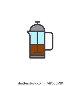 French press kettle filled outline icon, line vector sign, linear colorful pictogram isolated on white. Symbol, logo illustration. Pixel perfect vector graphics