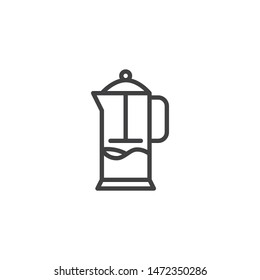 French press line icon. Coffee pot linear style sign for mobile concept and web design. Teapot outline vector icon. Symbol, logo illustration. Vector graphics