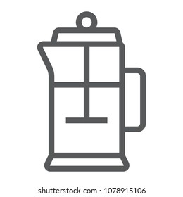 French press line icon, kitchen and cooking, tea pot sign vector graphics, a linear pattern on a white background, eps 10.