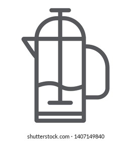 French press line icon, kitchen and drink, pot sign, vector graphics, a linear pattern on a white background, eps 10.