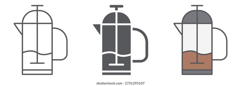 French press line icon, kitchen and drink, pot sign, vector graphics, a linear pattern on a white background, eps 10.