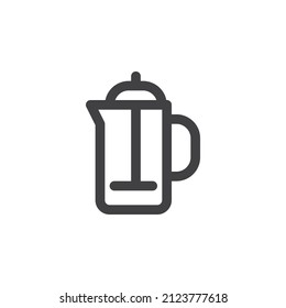French press line icon. linear style sign for mobile concept and web design. Coffee kettle outline vector icon. Symbol, logo illustration. Vector graphics