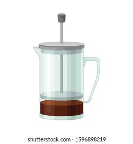 French Press for Making Tea or Coffee Vector Illustrated Element. Useful Household Item