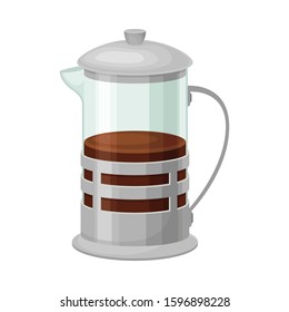 French Press for Making Tea or Coffee Vector Illustrated Element. Useful Household Item