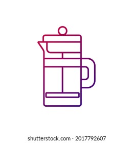 French press outline icon. Coffee and tea equipment. Purple gradient symbol. Isolated vector stock illustration