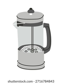 Olla de prensa francesa para café. Artículo de Doodle para el menú, impresión, cafés, diseño de la cafetería