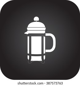 French press simple icon  on square background