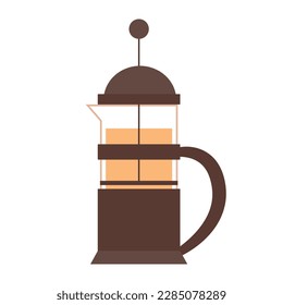 French press tea flat illustration. Design elements for tea house and shop. Vector illustration isolated on white background