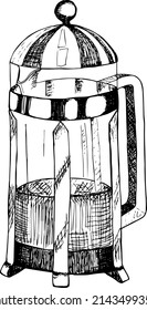 French press tea pot vector illustration