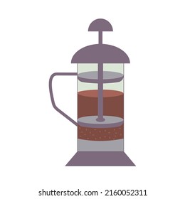 French press teapot. Kettle with piston. Vector illustration.