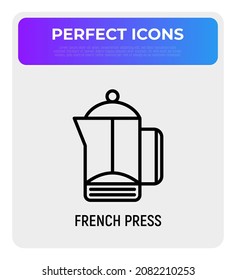 French press thin line icon. Zero waste. Modern vector illustration of kitchen utensil.