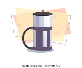 French press vector. Coffee making, dishware, utensil. Kitchenware concept. Vector can be used for topics like drinks, household equipment, coffee culture