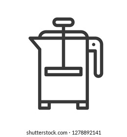 French press vector, coffee related line design editable stroke icon