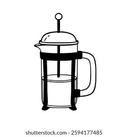 French press vector doodle, coffee utensil illustration