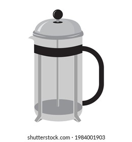 French press vector illustration. Coffee maker icon isolated on white background.