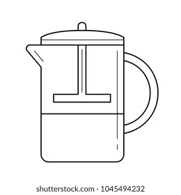 Icono de línea vectorial de prensa francesa aislado en fondo blanco. Hacer café en un icono de la línea de prensa francesa para infografía, sitio web o aplicación.