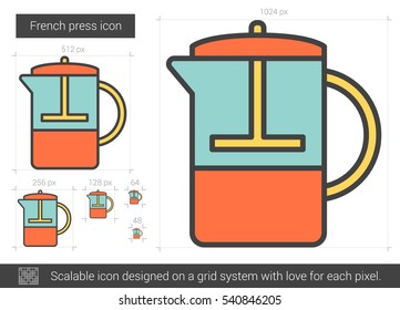 French press vector line icon isolated on white background. French press line icon for infographic, website or app. Scalable icon designed on a grid system.