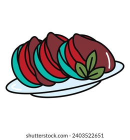 French product of food colorful set. The design captures the essence of French cuisine with delectable salat, known for its delicate taste, against a clean white background. Vector illustration.