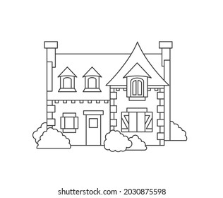 French provencal country house. Outline simple vector logo hotel business, boarding house, hostel, rental housing, real estate. Linear vector illustration.