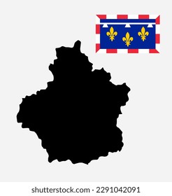 French province Centre map vector silhouette illustration isolated on white background. Flag of Centre Val de Loire vector illustration. France region map. Loire Valley map. Center map silhouette.
