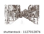 The French Quarter, Historic District, is the oldest section of the City of New Orleans. Hand drawn sketch illustration in vector.