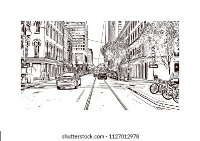 The French Quarter, Historic District, is the oldest section of the City of New Orleans. Hand drawn sketch illustration in vector.