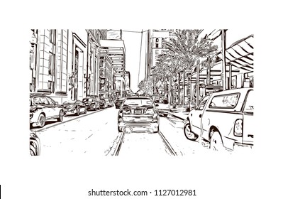 The French Quarter, Historic District, Is The Oldest Section Of The City Of New Orleans. Hand Drawn Sketch Illustration In Vector.