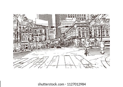 The French Quarter, Historic District, Is The Oldest Section Of The City Of New Orleans. Hand Drawn Sketch Illustration In Vector.