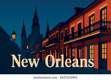 The French Quarter in New Orleans comes alive at night, with street music filling the air as vibrant architecture and lively street scenes create a magical atmosphere.
