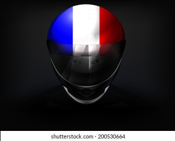 French racer with flag on helmet vector closeup illustration