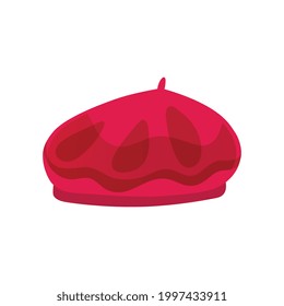 French red felt beret flat icon vector illustration