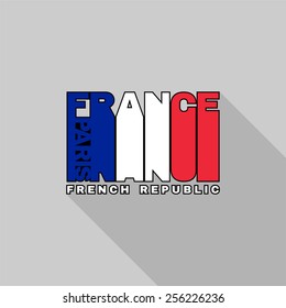 French Republic flag of the letters typography, t-shirt graphics, flat design.
