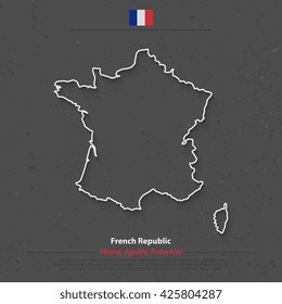 French Republic map outline and official flag icon over grunge background. vector France political map 3d illustration. European State geographic banner template. Corsica island vector