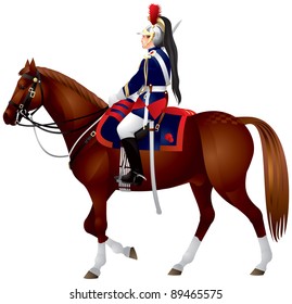 French Republican Guard Cavalier on a horse in ceremonial uniform, Paris landmark, Bastille Day celebrations, Military parade, Honor Guard,  travel Europe