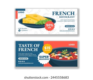 French Restaurant Horizontal Banner Flat Cartoon Hand Drawn Templates Background Illustration