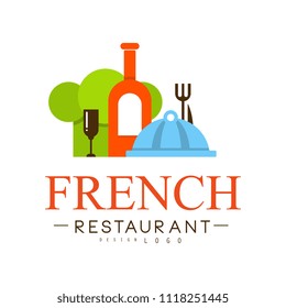French restaurant logo design, authentic traditional continental food label vector Illustration on a white background