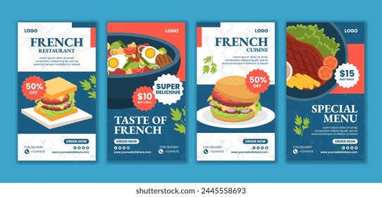 French Restaurant Social Media Stories Flat Cartoon Hand Drawn Templates Background Illustration